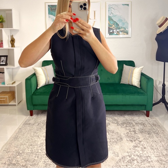 3.1 PHILLIP LIM Dark blue w/ white topstitching zip front belted - Picture 5 of 13